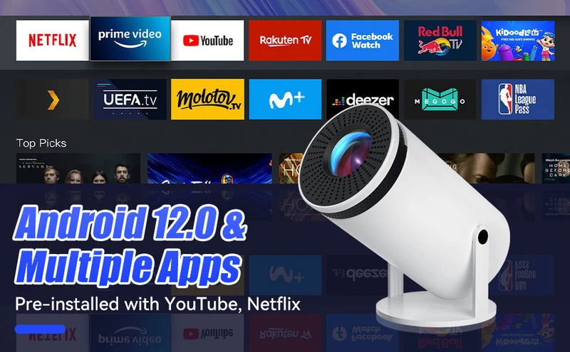 VisionCast 130X – Bærbar Mini Projektor med Android 12 og 130 Tommers Projektor | Luvikno