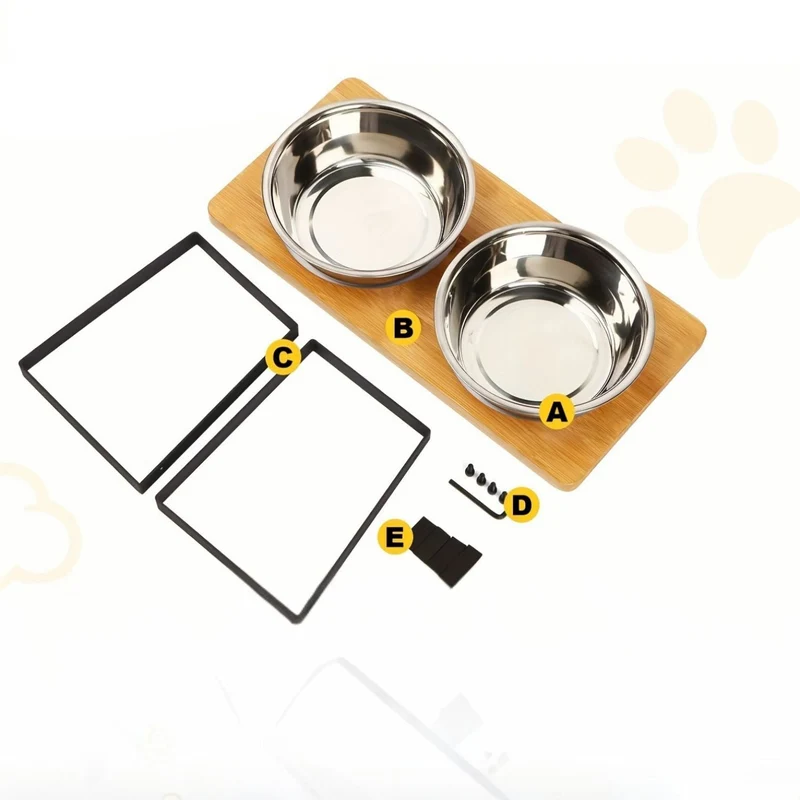 Hevet Dog Food Bowl – Bambusstativ med avtakbare rustfrie stålskåler | Luvikno