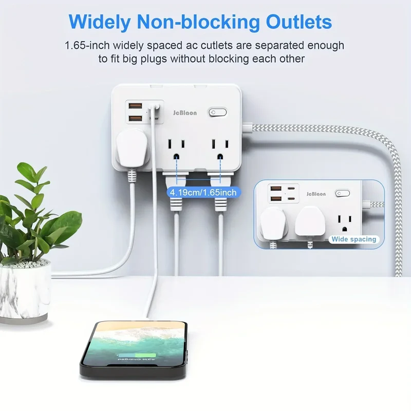 Smart home strømledning med USB hurtigopplading | US-plugg AC-utgang med vevd forlengelseskabel og nettverksfilter | Luvikno