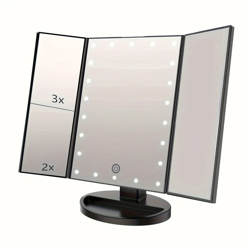 GlowMirror – Sammenleggbar LED Sminkespeil med 3x/2x Forstørrelse | Luvikno