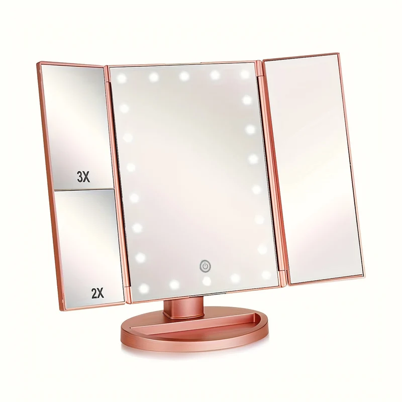 GlowMirror – Sammenleggbar LED Sminkespeil med 3x/2x Forstørrelse | Luvikno
