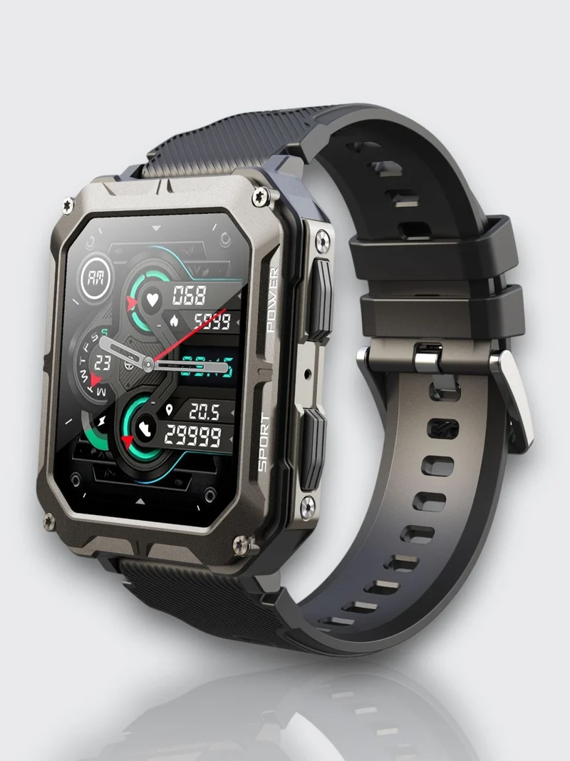 Indestructible Smartwatch med pulsmåler og 14 dagers batterilevetid – Vanntett og støtsikker for aktive profesjonelle | Luvikno