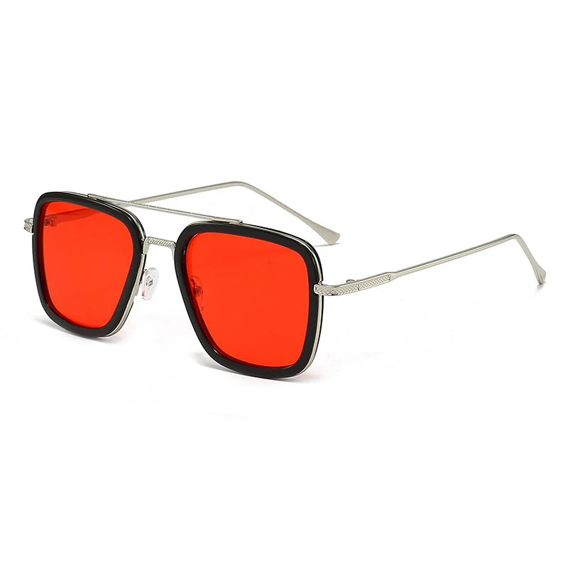 Dame moteristisk kvadratisk solbrille med glamorøs metallramme Luvikno
