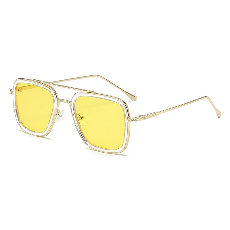 Dame moteristisk kvadratisk solbrille med glamorøs metallramme Luvikno