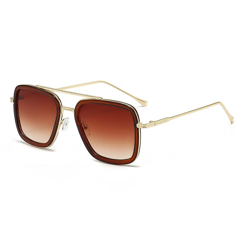 Dame moteristisk kvadratisk solbrille med glamorøs metallramme Luvikno