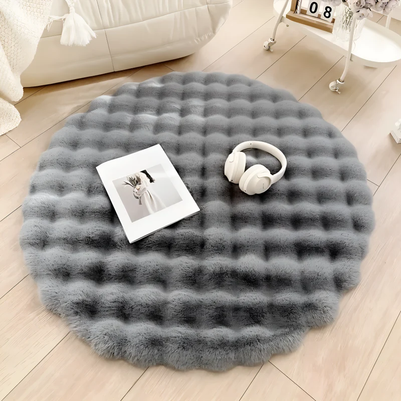Rund Fløyelsmyk Rutsjesikker Gulvmatte – Koselig Fleece Hjemmedekorasjon | Luvikno
