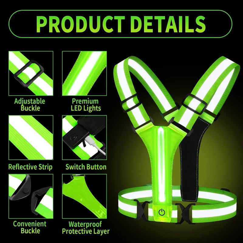 LED Løpevest – Oppladbar Sikkerhetsvest med Refleksstriper | Luvikno
