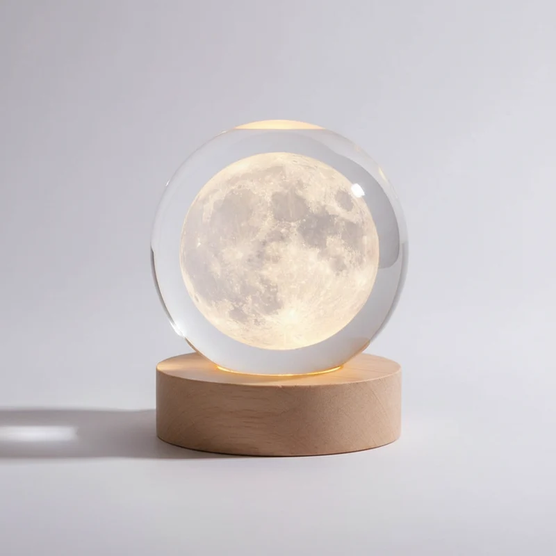 AstroGlobe 3D Lampe – Spherical Wooden Table Lamp with Warm LED Light and Planet Design | Luvikno
