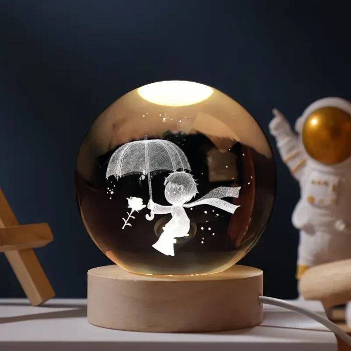 AstroGlobe 3D Lampe – Spherical Wooden Table Lamp with Warm LED Light and Planet Design | Luvikno