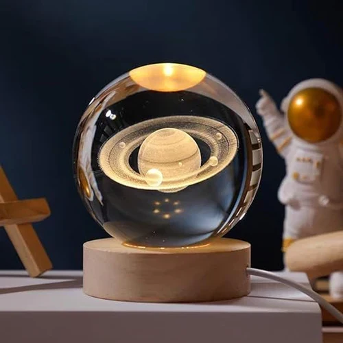 AstroGlobe 3D Lampe – Spherical Wooden Table Lamp with Warm LED Light and Planet Design | Luvikno