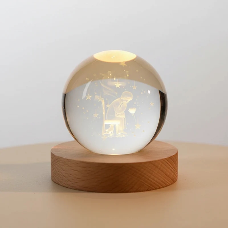 AstroGlobe 3D Lampe – Spherical Wooden Table Lamp with Warm LED Light and Planet Design | Luvikno