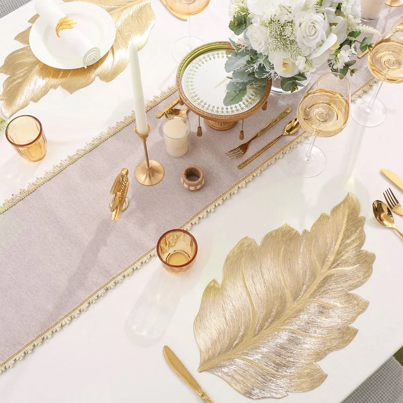 Gold Leaf Luxury Bordskåner – 3D Elegant Bordmatte laget av PVC | Luvikno