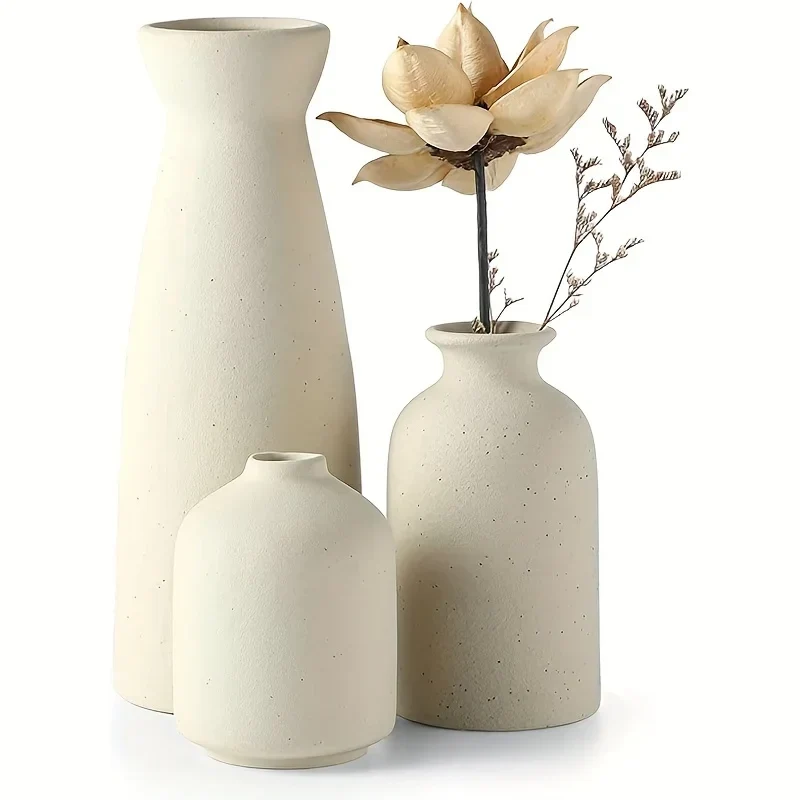 Aardstil Keramikk Vase Sett av 3 for Moderne Boho Interiører | Luvikno