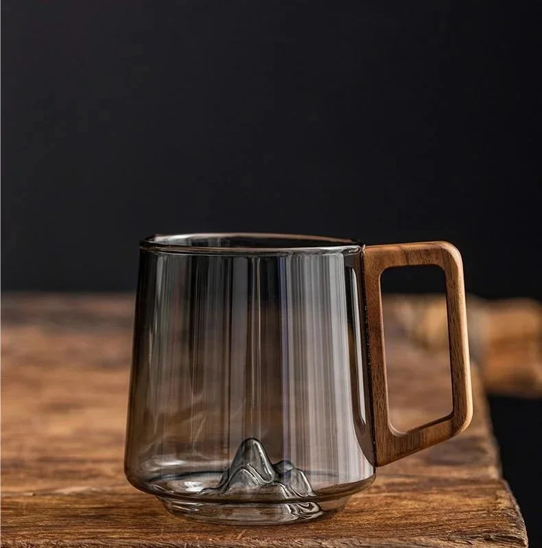 WoodGrip Glass Mug 400 ml med Trehåndtak for Varme og Kalde | Luvikno