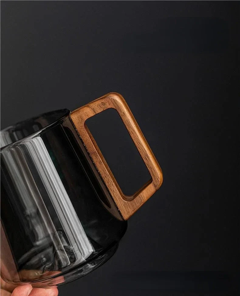 WoodGrip Glass Mug 400 ml med Trehåndtak for Varme og Kalde | Luvikno