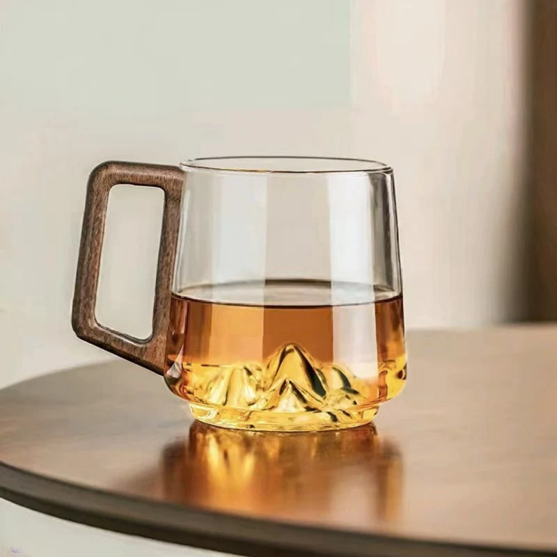 WoodGrip Glass Mug 400 ml med Trehåndtak for Varme og Kalde | Luvikno