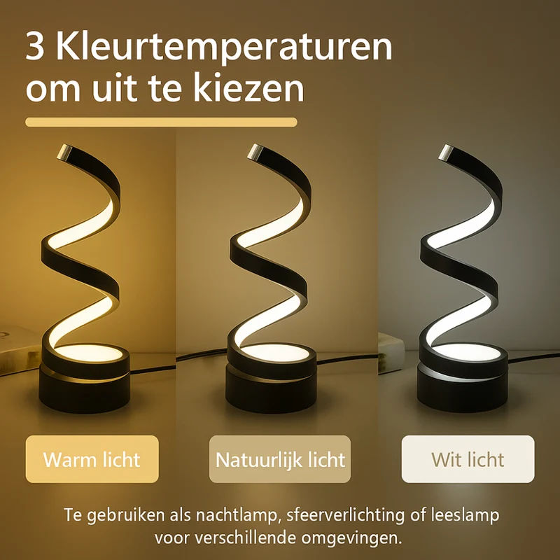 SpiralLight LED Bordlampe med Dimbar Belysning og Berøringskontroll | Luvikno