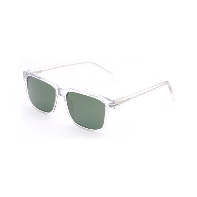 Dame moteriktig solbrille med transparent ramme og grønne glass Luvikno