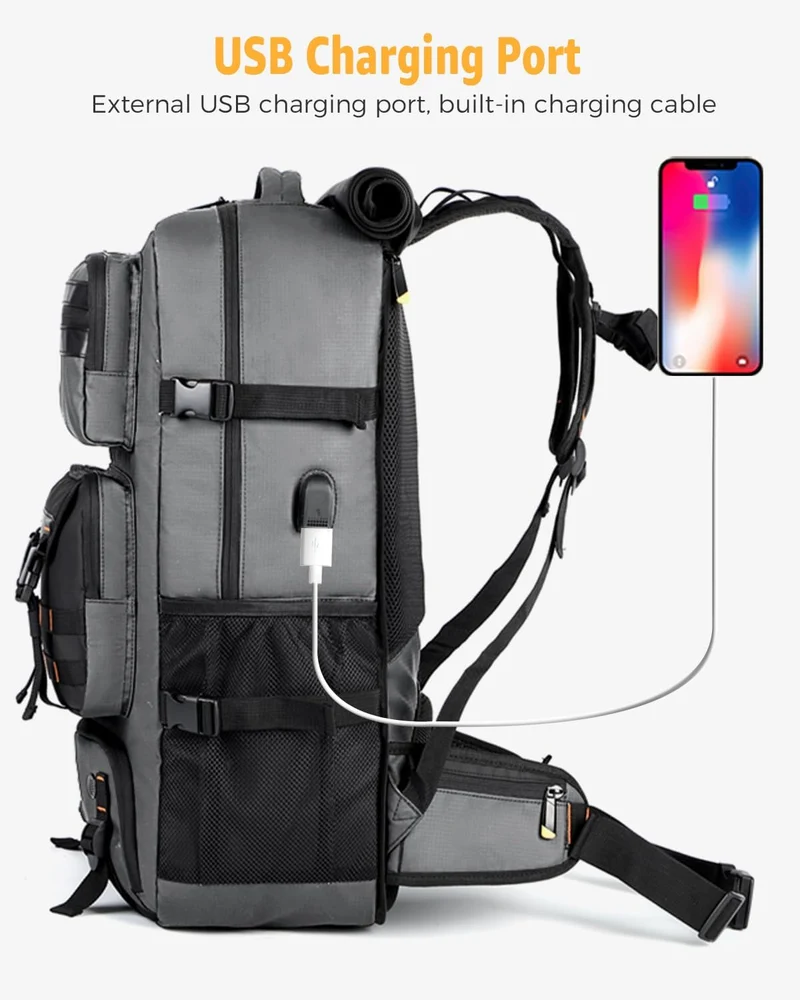 50L Flyklar Konverterbar Reise Ryggsekk med Skoparti & USB-port | Luvikno