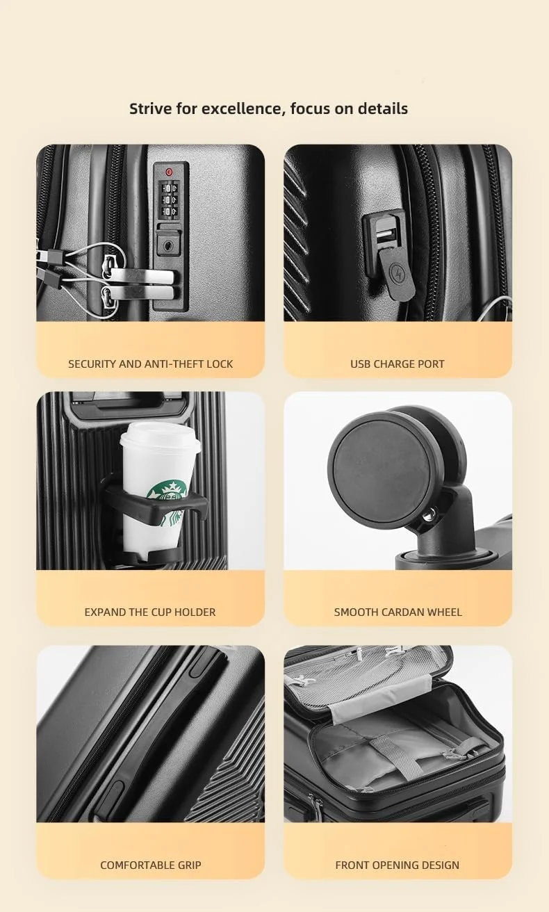 Hard Shell Carry-On med koppholder, USB-port og TSA-lås | Luvikno