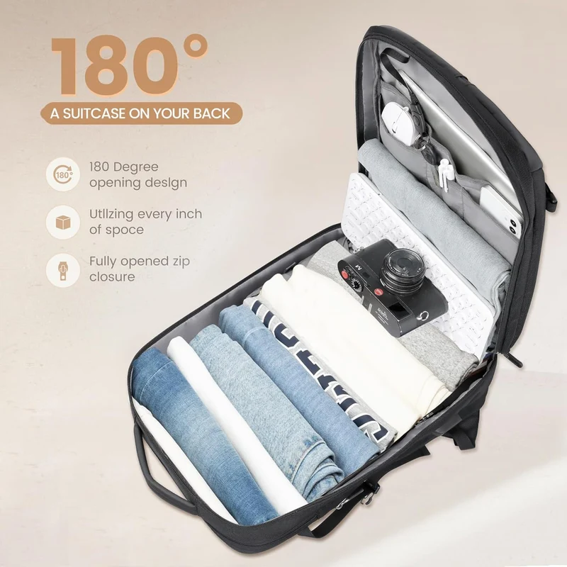 40L Utvidbar Vanntett Reiseryggsekk med USB-port og 17” Laptop-futteral – AirVoyage | Luvikno
