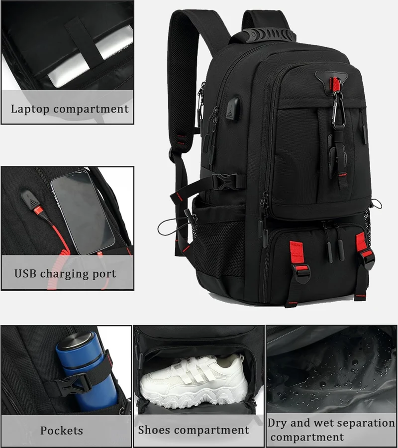 60L Vanntett Reisedatamaskinryggsekk med USB-port og Skoforening | Luvikno
