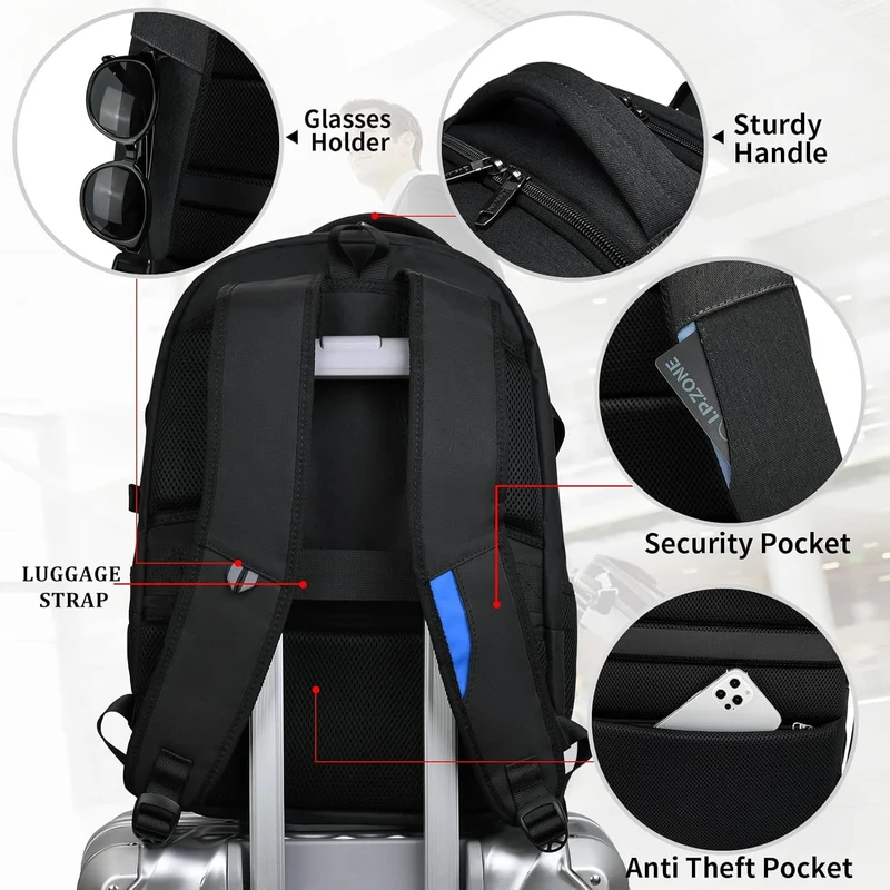 Vanntett reise laptop ryggsekk med USB-port og organisert lagring | Luvikno