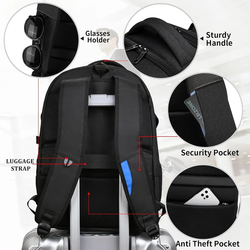 Vanntett reise laptop ryggsekk med USB-port og organisert lagring | Luvikno