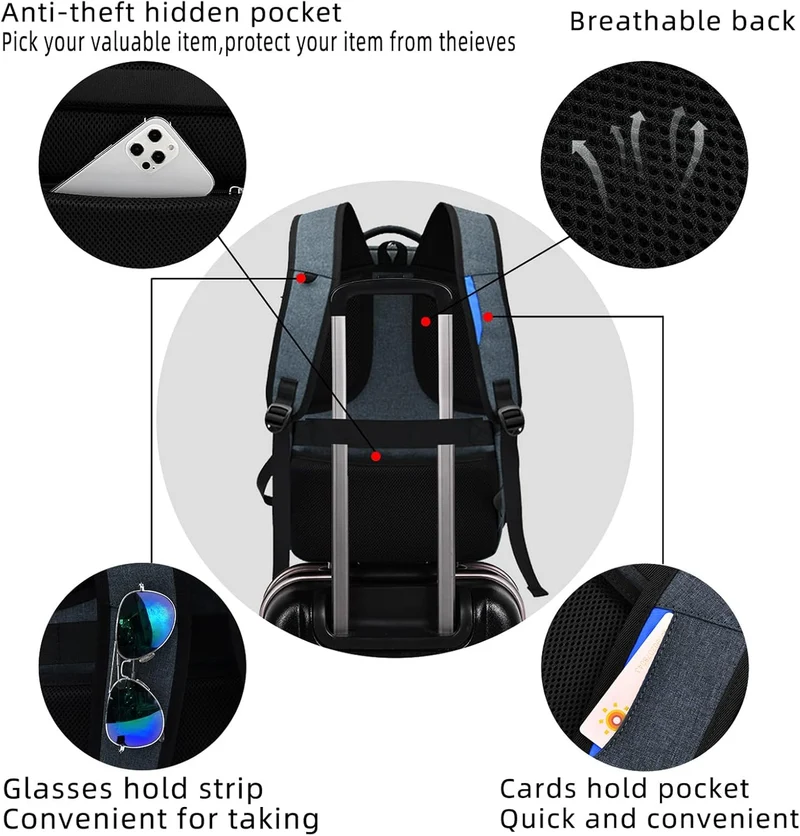 Vanntett reise laptop ryggsekk med USB-port og organisert lagring | Luvikno