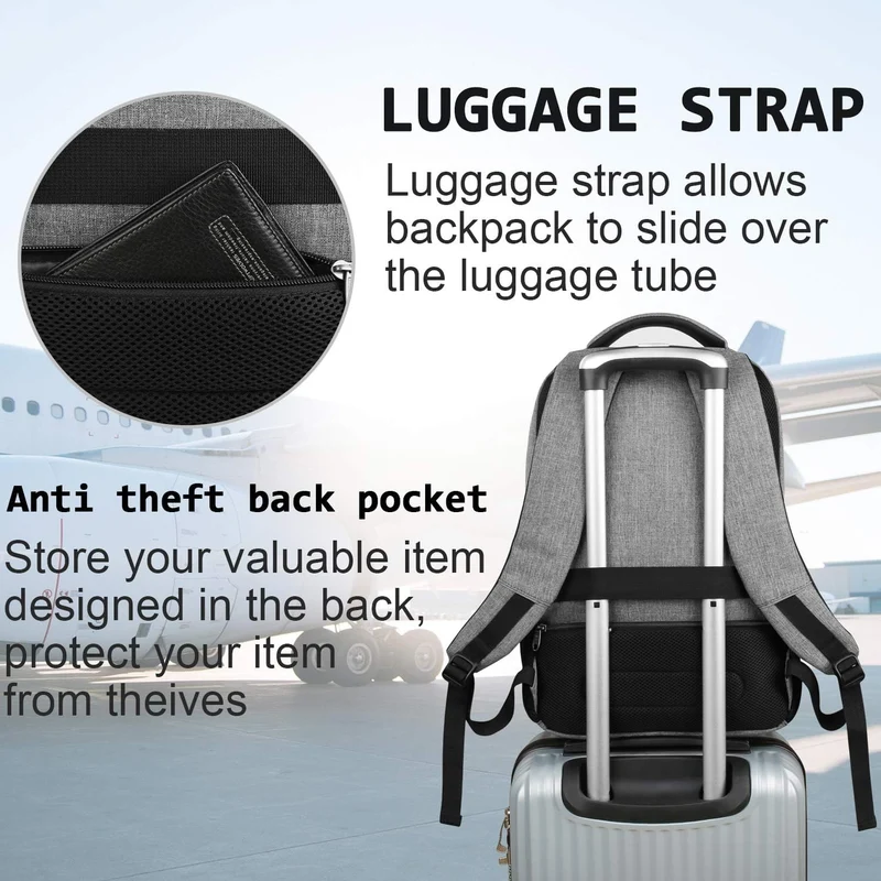 Slim anti-tyveri laptop ryggsekk med USB-ladeport | Luvikno