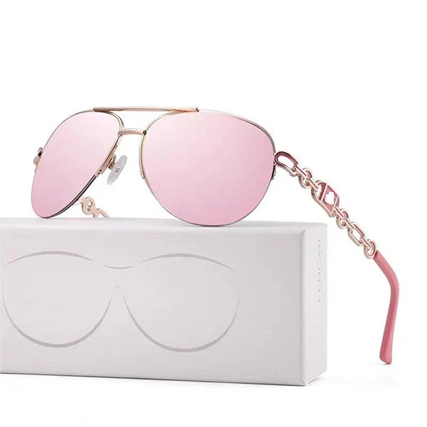 Dame aviator solbrille med moteriktig kjededetalj Luvikno