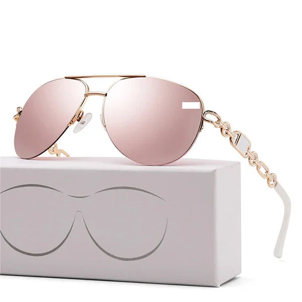 Dame aviator solbrille med moteriktig kjededetalj Luvikno