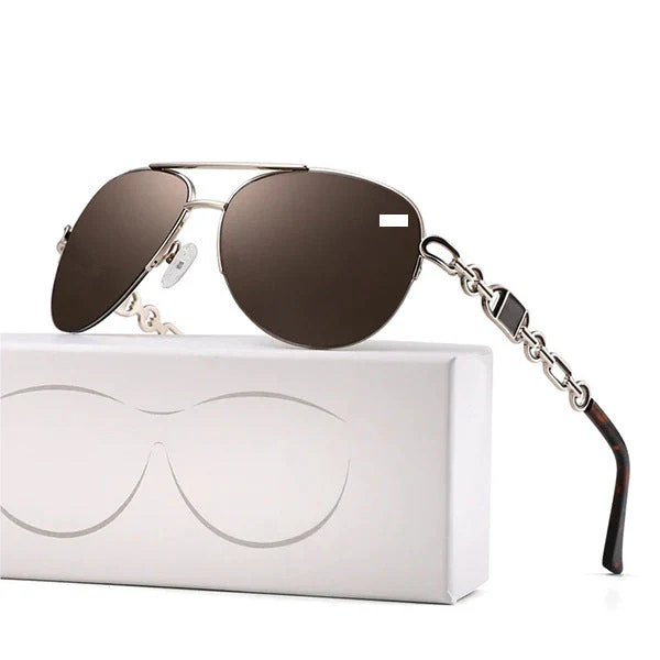 Dame aviator solbrille med moteriktig kjededetalj Luvikno