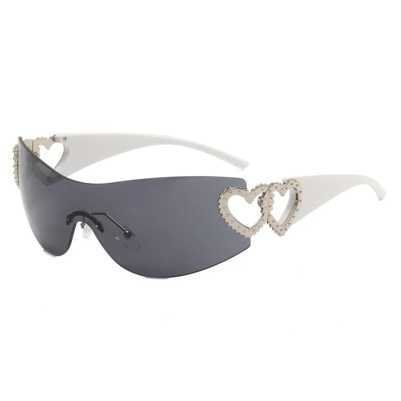 Dame sporty solbriller i trendy shield-design med hjerte-akenter Luvikno