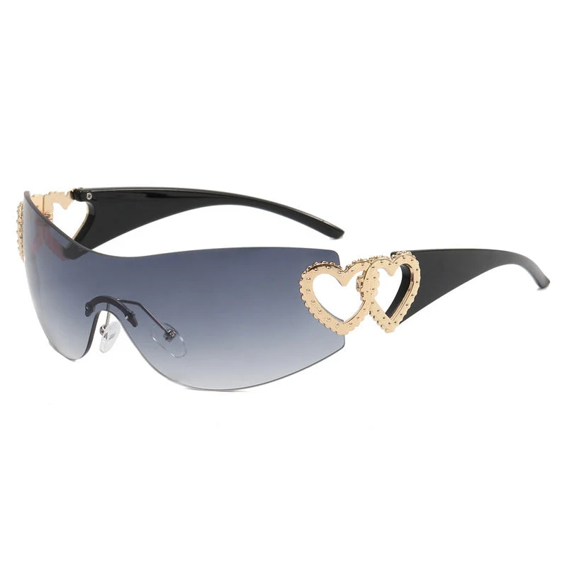 Dame sporty solbriller i trendy shield-design med hjerte-akenter Luvikno