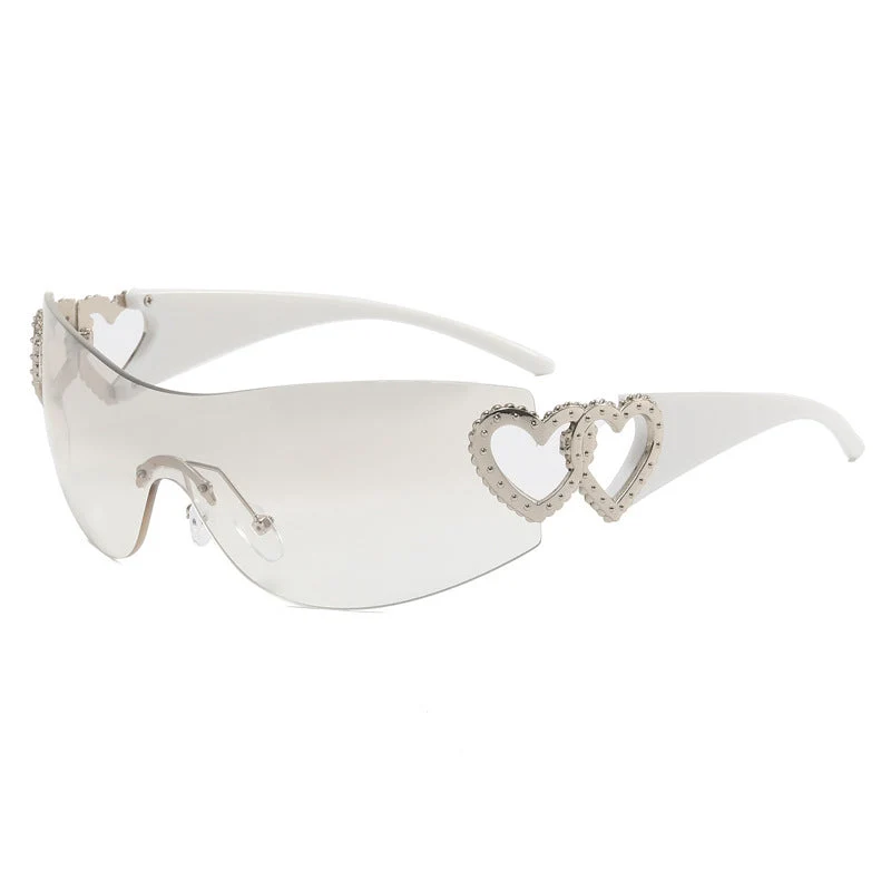 Dame sporty solbriller i trendy shield-design med hjerte-akenter Luvikno