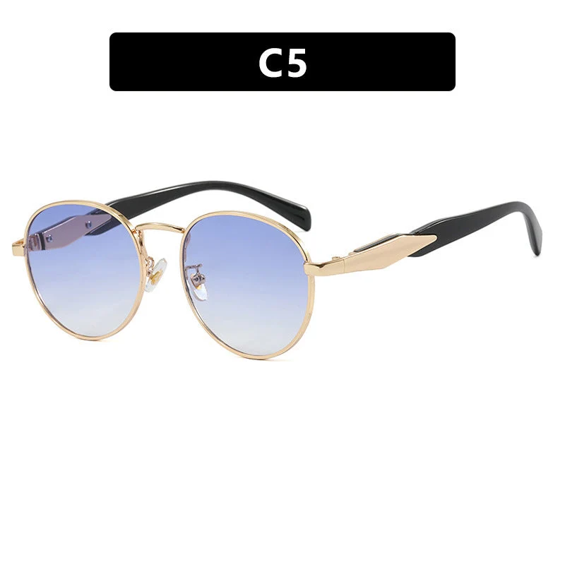Dame rund solbrille med elegant, gullramme og UV-beskyttelse Luvikno