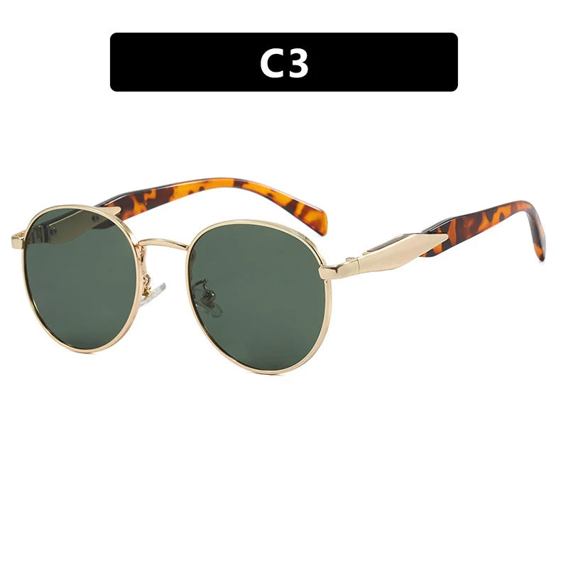 Dame rund solbrille med elegant, gullramme og UV-beskyttelse Luvikno