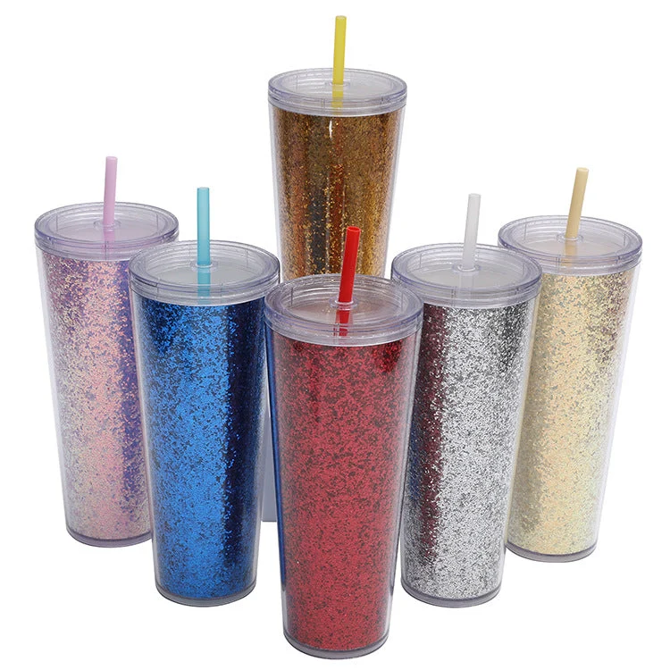 Dame Glitter Drikkekopper med sugerør Luvikno