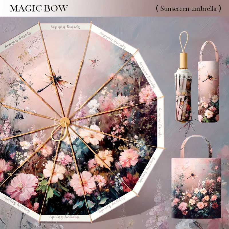 Dame solbeskyttelses paraply i floral design Luvikno