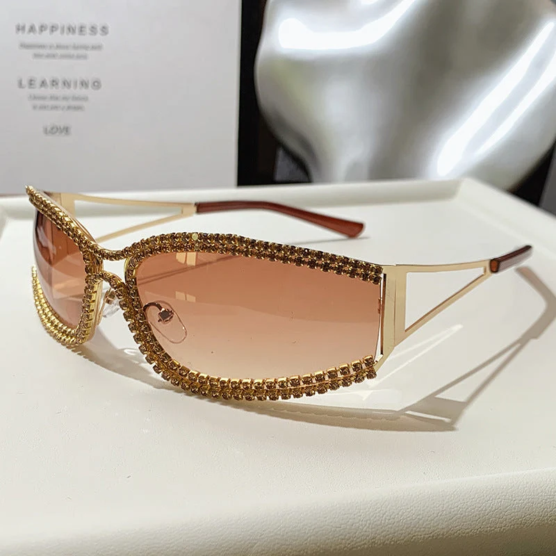 Dame Cat-Eye solbriller med glitrende krystallramme Luvikno