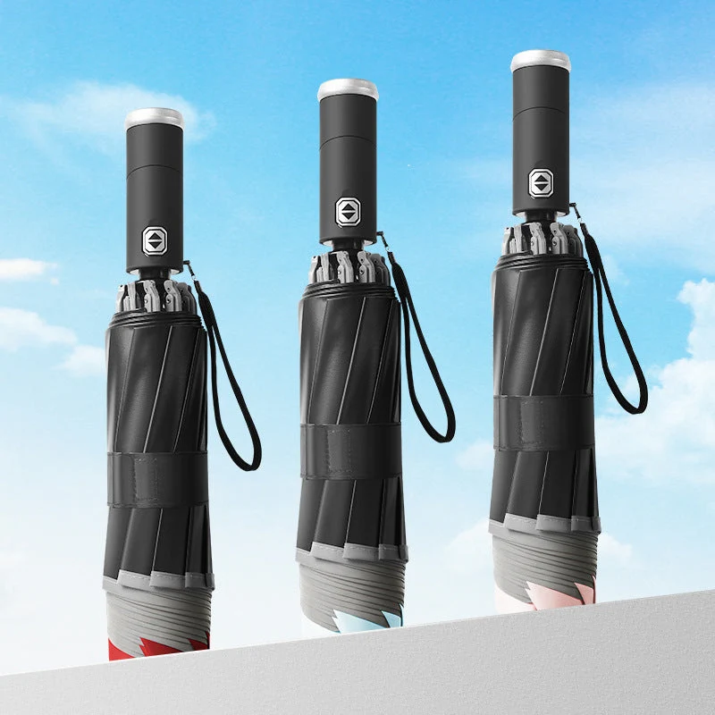 Damer kompakt og innovativ dobbel-trigger-regnparaply Luvikno