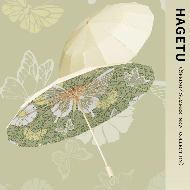 Dame elegant folder paraply med blomsterdesign Luvikno