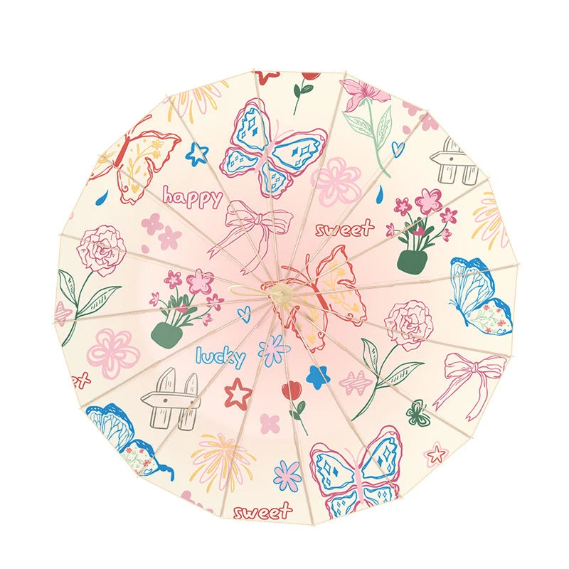 Dame elegant fold Regn paraply med florale aksenter og ergonomisk grep Luvikno