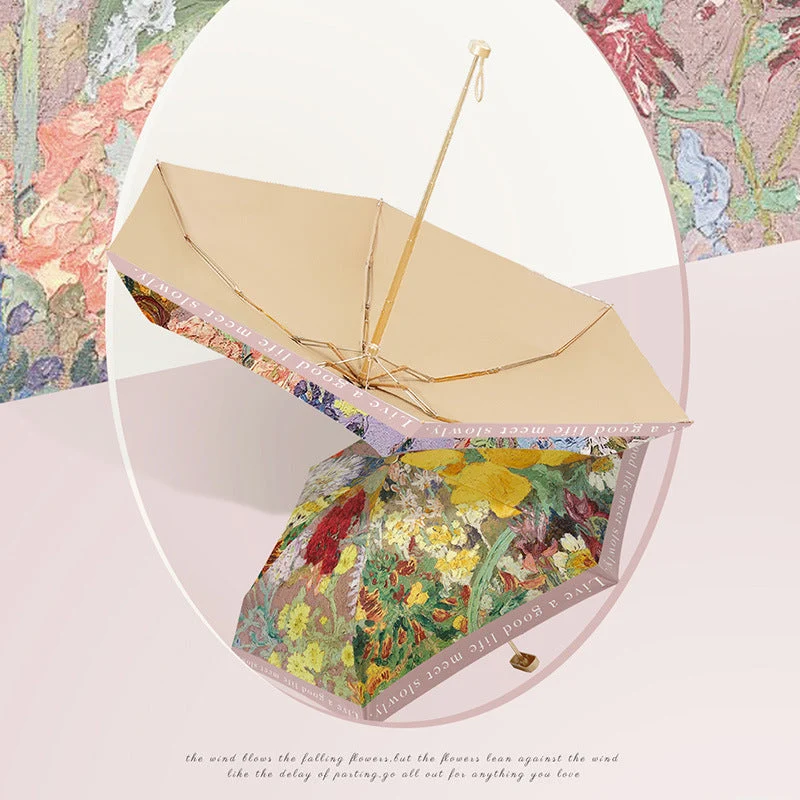 Damer elegant foldbar paraply med blomsterkunstdesign Luvikno