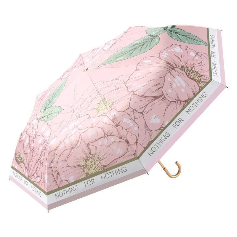 Dame elegant foldbar paraply med blomsterdesign og praktisk bæreveske Luvikno
