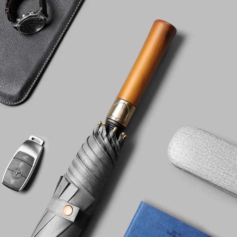 Dame elegant automatisk paraply med ergonomisk trehåndtak Luvikno