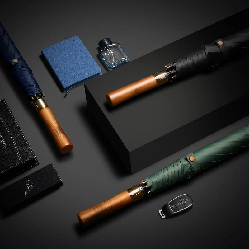 Dame elegant automatisk paraply med ergonomisk trehåndtak Luvikno