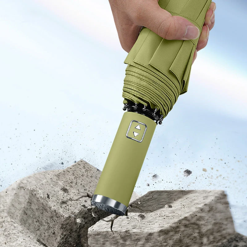 Dame Automatisk UV-beskyttelses sammenleggbar paraply med ergonomisk håndtak Luvikno