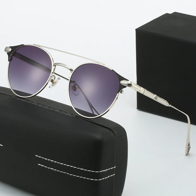 Dame rund Vintage-solbrille med høykvalitets metallramme og robust design Luvikno